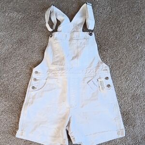 American Eagle Outfitters White Denim Short Overalls with Front Bib